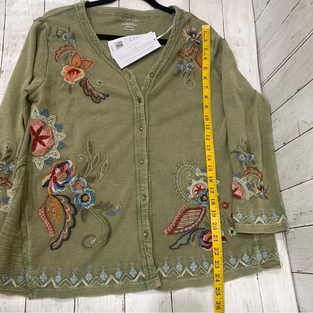 New Karyn Seo M Knit Tove Thermal Jacket Boho Embroidery Cardigan 100% Cotton - Picture 14 of 16